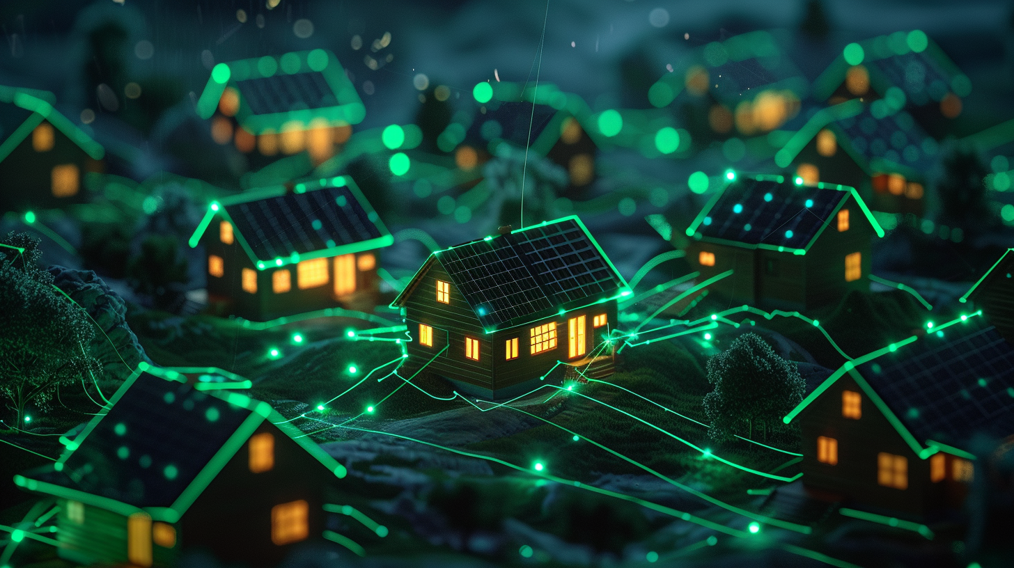 A energy grid of houses with solar systems connected